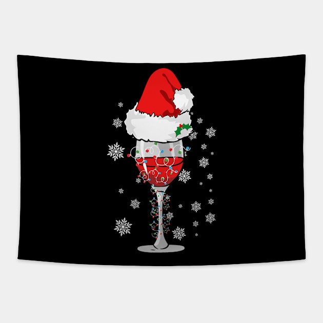 Santa Christmas Glass Of Red Wine Drinking Party Fun Gift Tapestry by YouareweirdIlikeyou