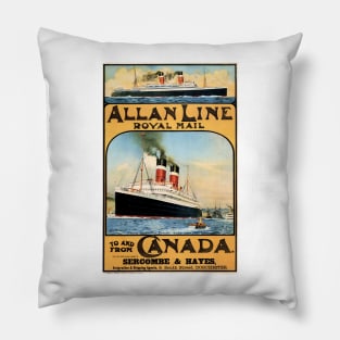 Allan Line Royal Mail To and From Canada Advertisement Vintage Steam Ship Pillow