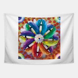 Rainbow Dolphin Pin Wheel Pizza Explosion Tapestry