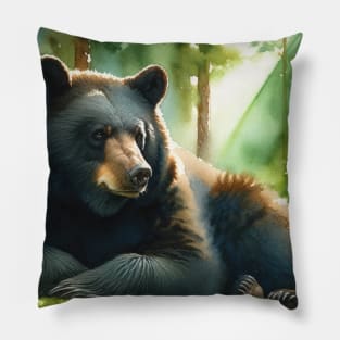 Forest Guardian: Lush Black Bear Watercolor Pillow