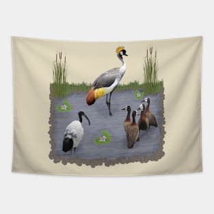 Birds - Crowncrane - Goose - Ibis - Africa Tapestry