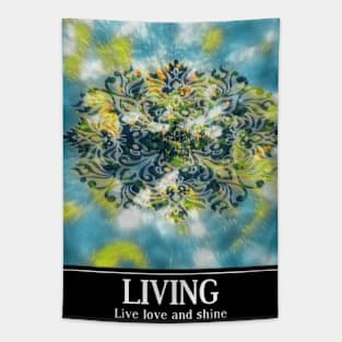 Pastel blue poster Living with motivational words Live, Love and Shine Tapestry