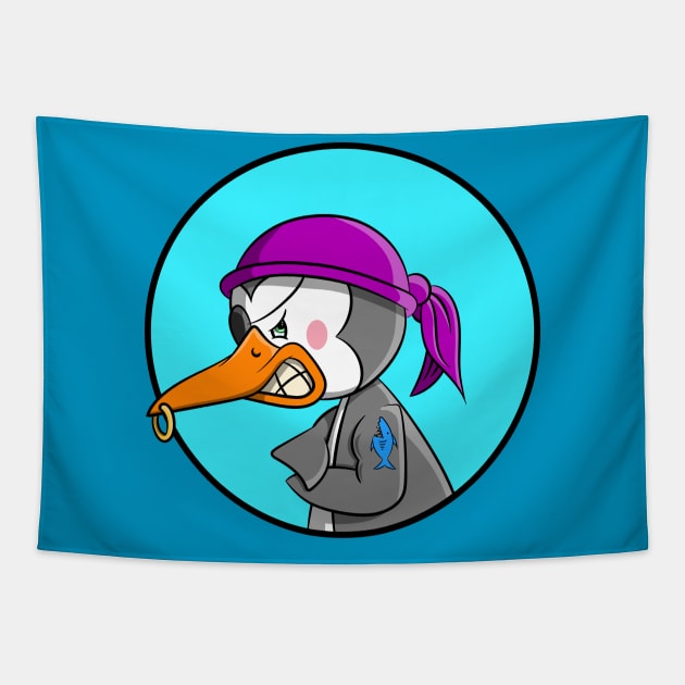 Pirate Penguin with Shark Tattoo Tapestry by schlag.art