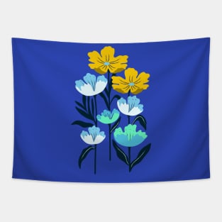 Colorful tropical flowers in blue and yellow Tapestry