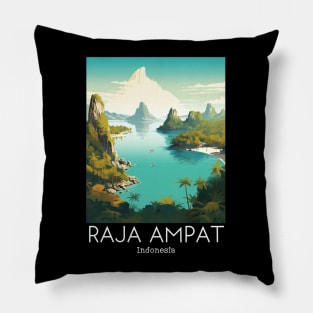 A Vintage Travel Illustration of Raja Ampat - Indonesia Pillow