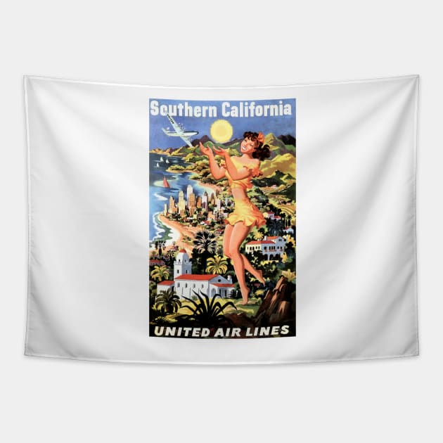 SOUTHERN CALIFORNIA Sunny Beach Seaside Holidays Vintage Travel Tapestry by vintageposters