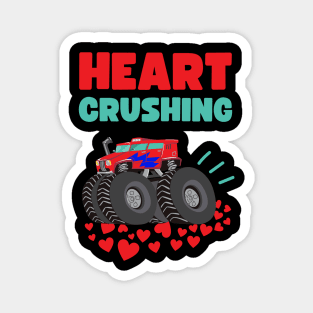 Kids and Toddlers Monster Truck Heart Crushing Valentines Day Magnet