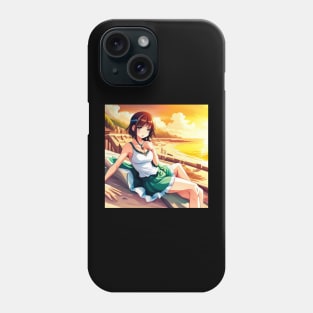 chica anime en la playa Phone Case