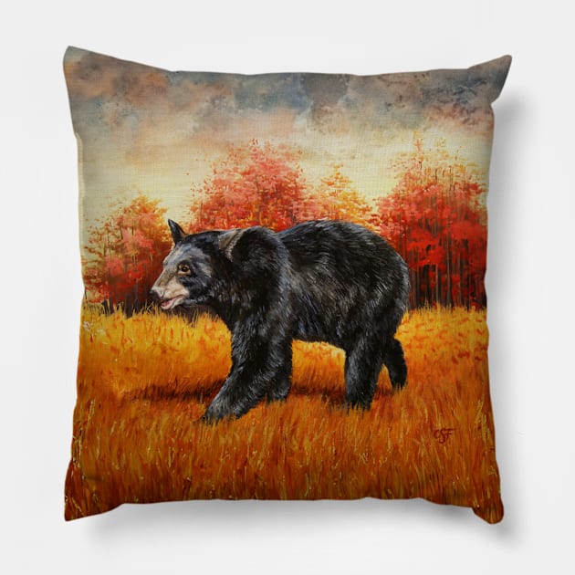 Black Bear in Autumn Woods Pillow by csforest