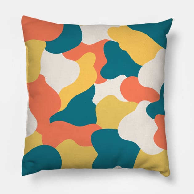 Colourful Blob Abstract Pattern in Yellow Cream Orange Blue Pillow by moonrsli