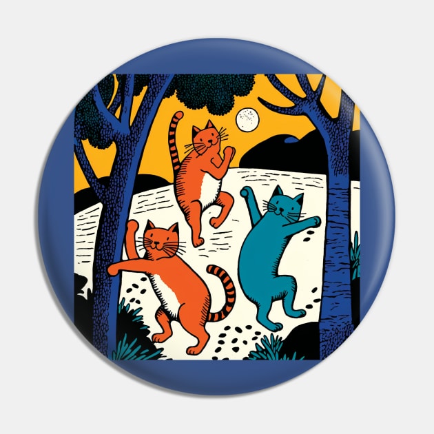 Dancing Cats Pin by Geminiartstudio