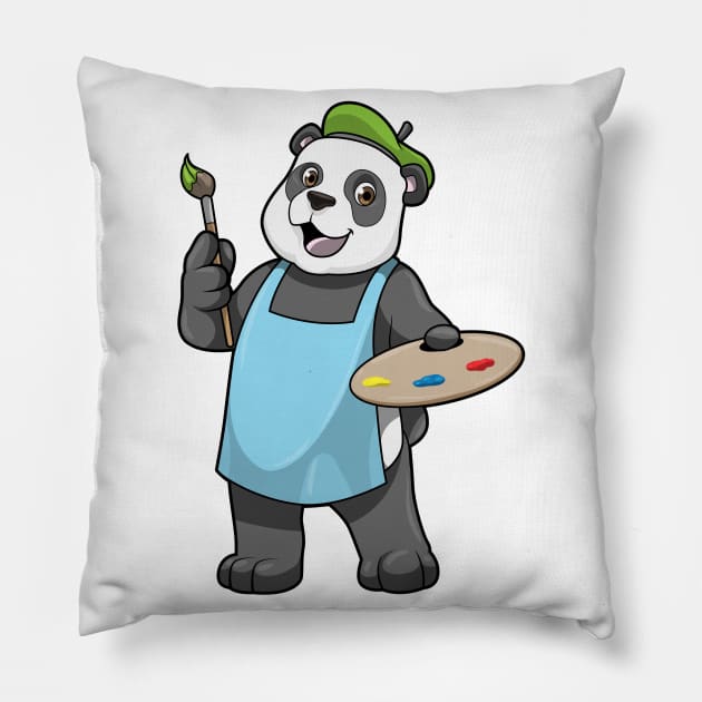 Panda as Painter with Brush & Colour Pillow by Markus Schnabel