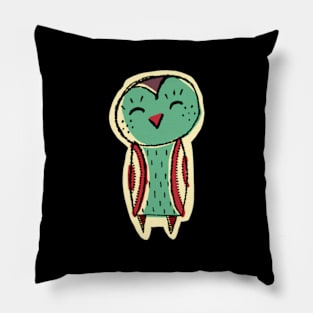 Tall and Green Cute Simple Owl Illustration Pillow