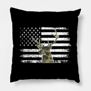 Camo Camouflage Deer American Flag Pillow