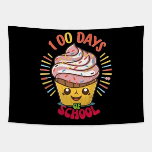 100 Days of School Shirt - Classic 100 Days of School T-Shirt for Teacher or Kids, Happy Cupcake Tapestry