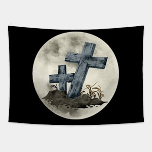 Full Moon Crosses on Grave Tapestry