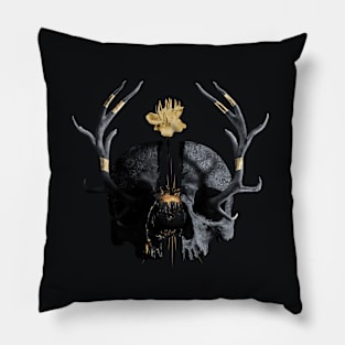 Broken skull with a gold flower Pillow