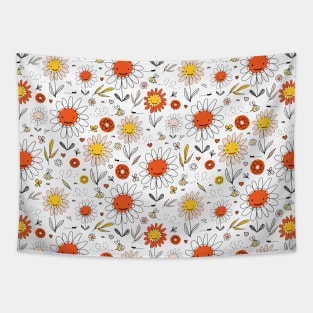 Spring Doodle Flowers Tapestry