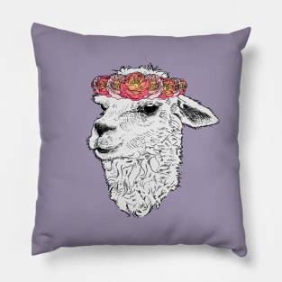 Floral Crown Llama Alpaca Pillow