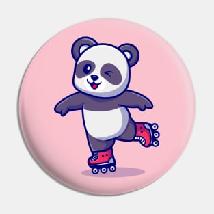 Cute Panda Palying Roller Skate Cartoon Pin