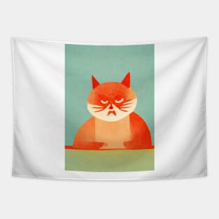 Angry Cat Retro Poster Vintage Art Orange Wall Red cat Green Illustration Tapestry