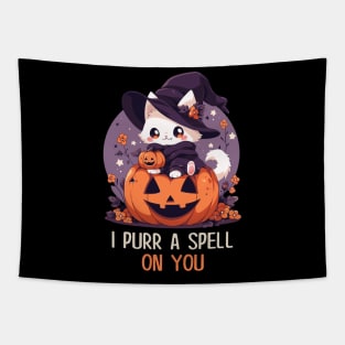 Funny Cat Pun Witch Spell Graphic Men Kids Women Halloween Tapestry