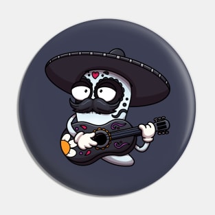 Mexican Sugar Skull Pepper Playing Guitar Pin