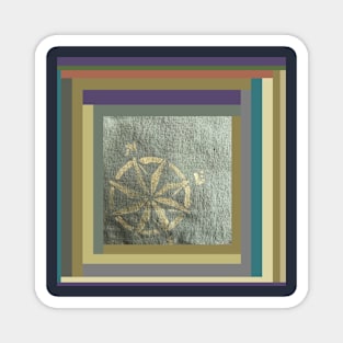 Compass: painted in gold on hand dyed green fabric Magnet