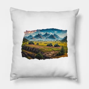 Tractor Truck Vintage Landscape Road Farmer Agriculture Trucking Pillow