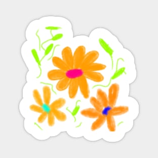 Orange green watercolor floral art Magnet