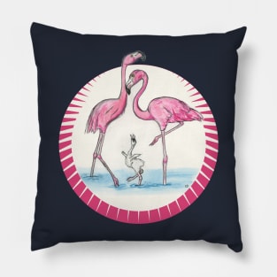 Flamingos Watercolor and Ink Painting Pillow