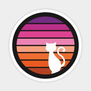 Cat watching sunset retro design (orange, pink, purple hues) Magnet