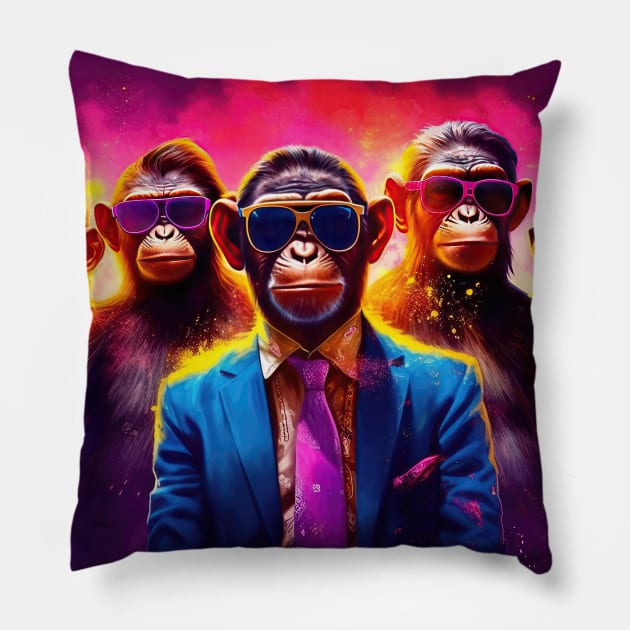 Primate Syndicate: Gangster Monkey and His Mischievous Crew Pillow by MerlinArt