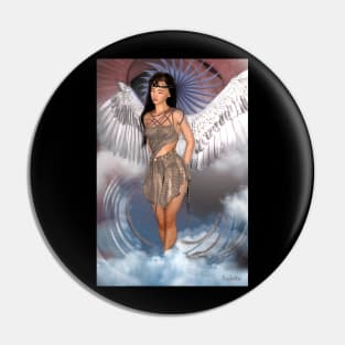 Woman with angel wings standing in clouds Pin