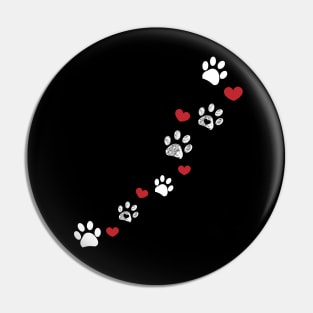 Paw prints and red hearts Pin