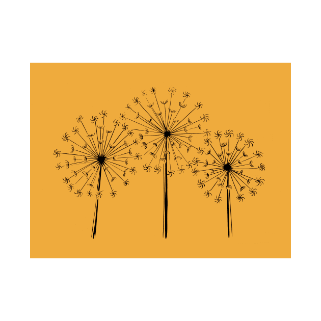 Dandelions Linocut print in Mustard Yellow by Maddybennettart