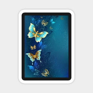 Golden Butterflies on Blue Background Magnet