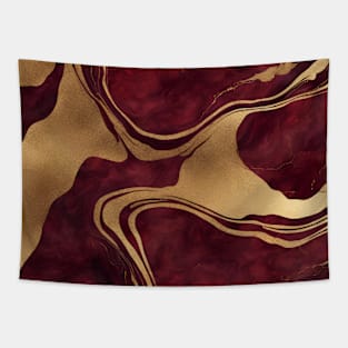 Preppy Boho Chic Minimalist Burgundy and Gold Marble Tapestry