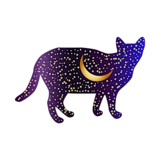 Cat-night in the stars and the moon T-Shirt