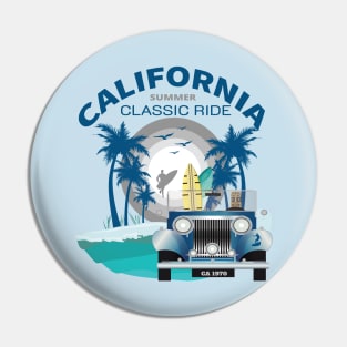 California Classic ride Surfing Vintage Retro Surf Summer Gift T-Shirt Pin