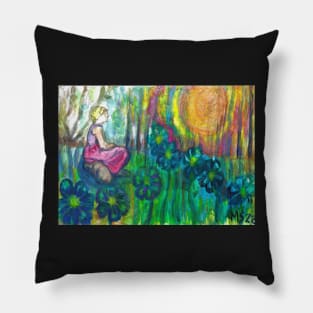 Landscape with Overgrown Flowers and A Thoughtful Girl Pillow