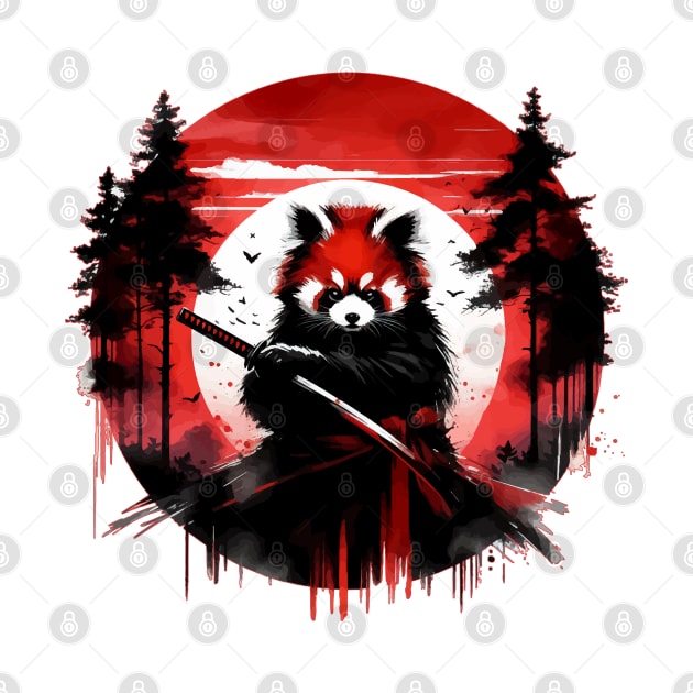 Sumie Red Panda Samurai Warrior In Forest by TomFrontierArt