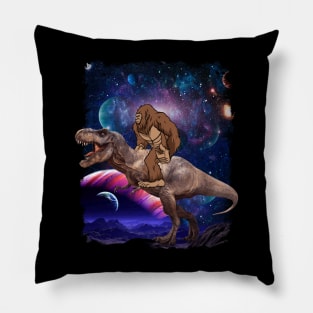 Funny Sasquatch Riding T-Rex Dinosaur Universe Design Pillow