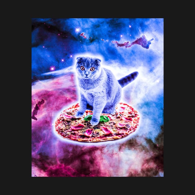 Galaxy Kitty Cat Riding Pizza In Space by Random Galaxy