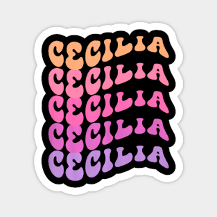 Cecilia First Name I Love Cecilia Girl Boy Groovy Magnet