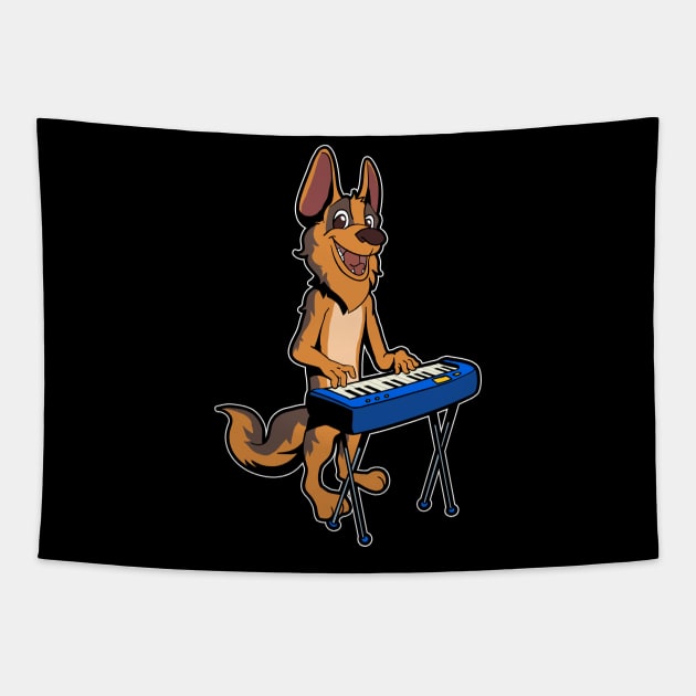 Cartoon german shepherd playing keyboard Tapestry by Modern Medieval Design