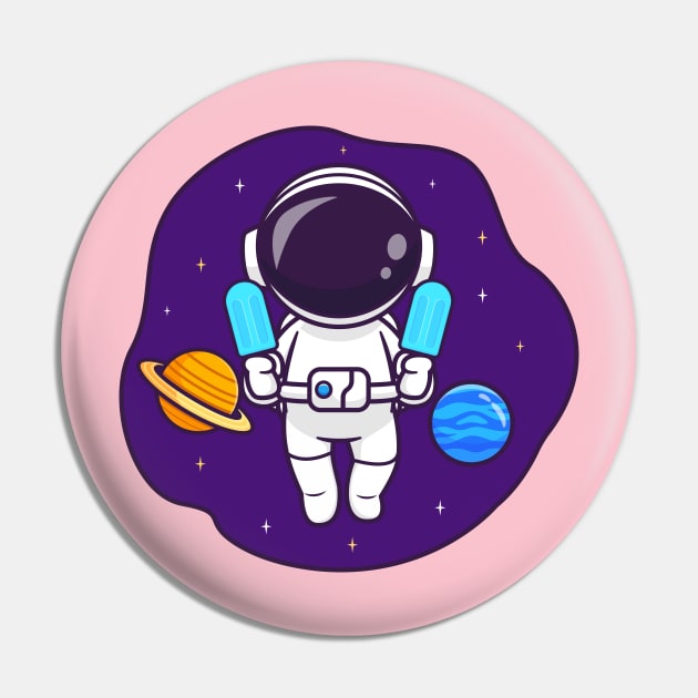 Cute Astronaut Floating In Space With Popsicle Ice Cream Cartoon Pin by Catalyst Labs