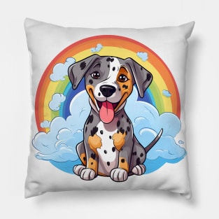 Cute Catahoula Leopard Dog Rainbow Cloud Kawaii Dog Happy Puppy Pillow