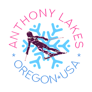 Anthony Lakes, Oregon - Woman, Female Skier, Stylish BLue Snowflake T-Shirt