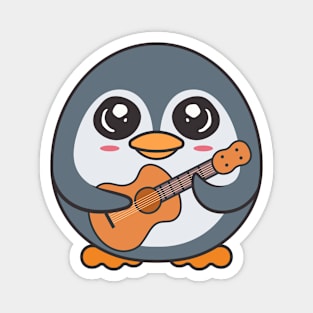 Adorable Penguin Playing Acoustic Guitar Cartoon Magnet